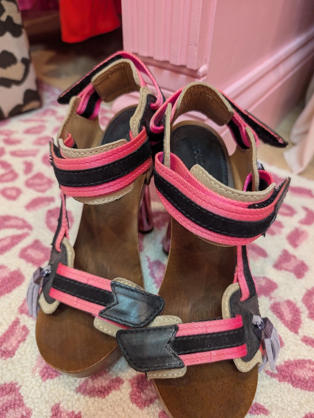 Louis Vuitton Runway Sample Women’s Pink and Black Strappy High-Heel Sandals